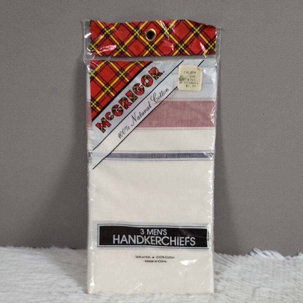 McGregor 100% Natural Cotton 3 Men's Handkerchiefs, Vintage, NEW